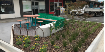 Photo of new garden bed and outdoor seating