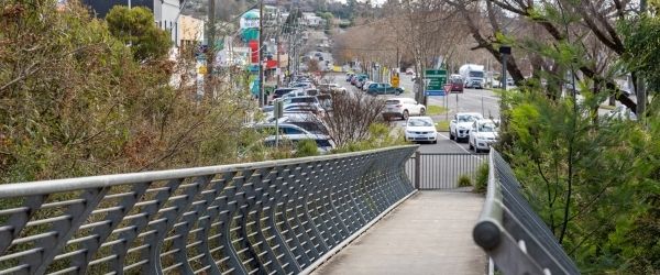 Photo looking down footbridge back to Lilydale's main street