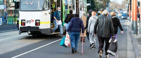 Photograph of people getting onto a tram in Prahran