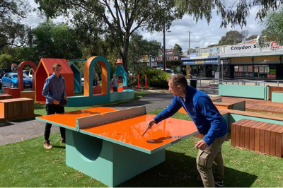 Croydon South locals enjoying new outdoor table tennis table